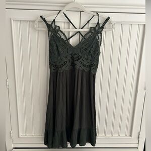 Francesca’s dark green lace top mini dress